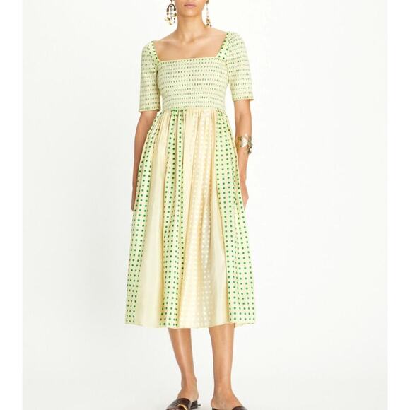 Tory Burch Printed Polka Dot Silk Smocked Dress - Picture 1 of 11
